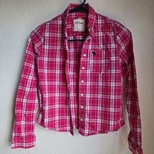 Abercrombie Kids Girls Pink White Plaid Shirt Long Sleeve Button Top Sz M